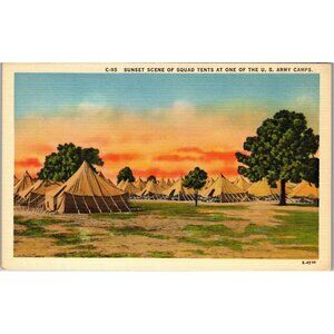 Postcard, Sunset, Tents, Army Camp, Militaria, 1920s (PC97)
